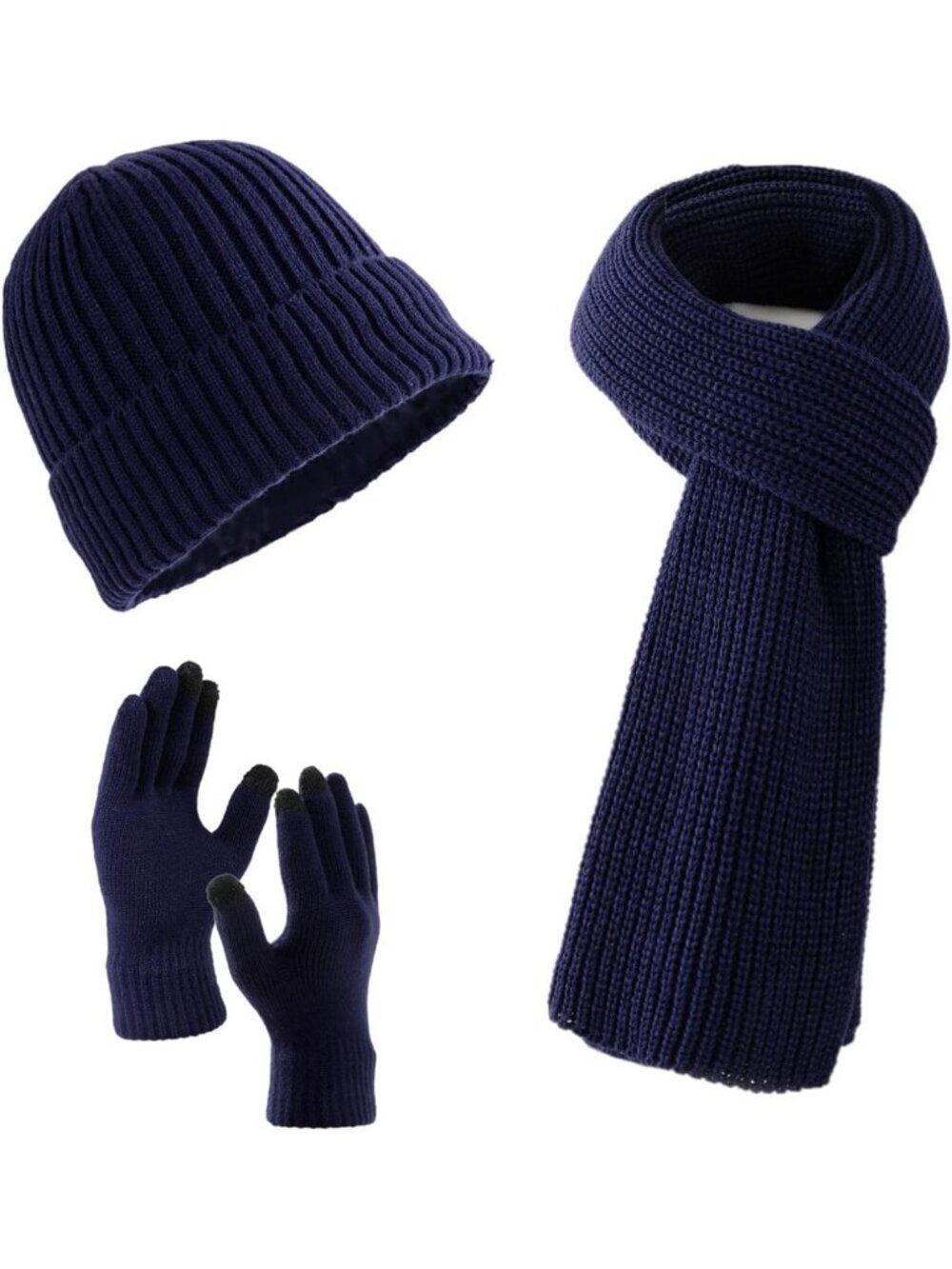 Unisex Cold Weather Set: 3 Pcs Hats, Scarf & Touchscreen Gloves - Fleece Lined